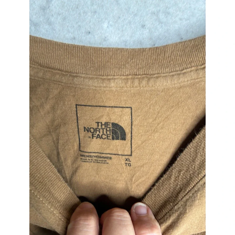 The North Face Mens XL Tan Brown Long Sleeve Graphic Logo T-Shirt Cotton Tee